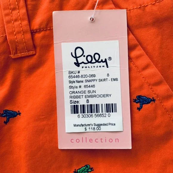Lilly Pulitzer Snappy Skirt Orange Frog Embroidery - Picture 2 of 2